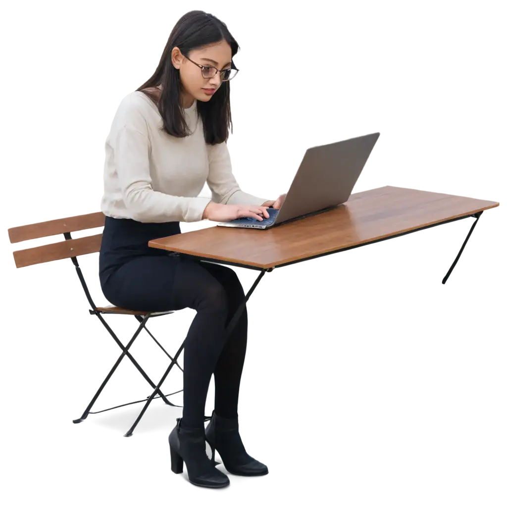 A-Girl-Sitting-at-a-Table-with-Laptop-HighQuality-PNG-Image-for-Digital-Design-Projects