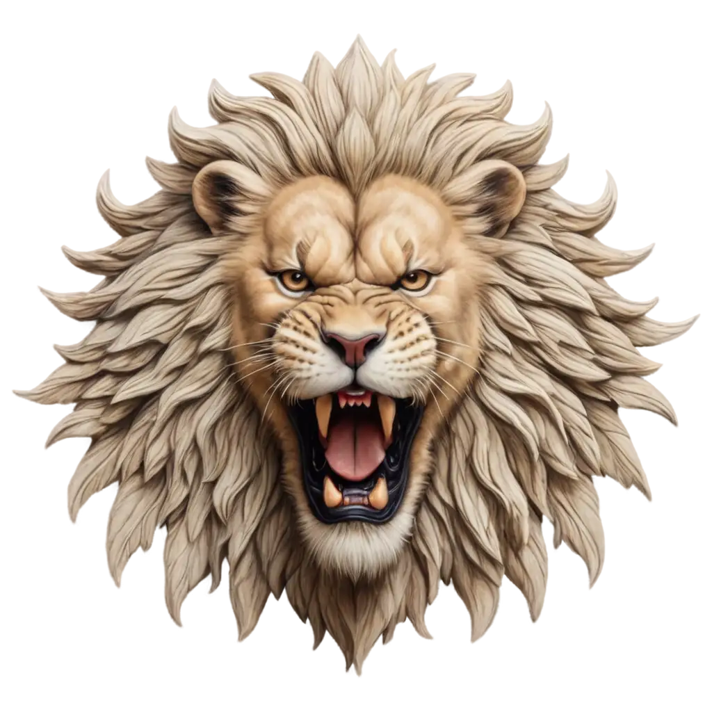 A fierce roaring lion with intricate details and a tribal pattern background