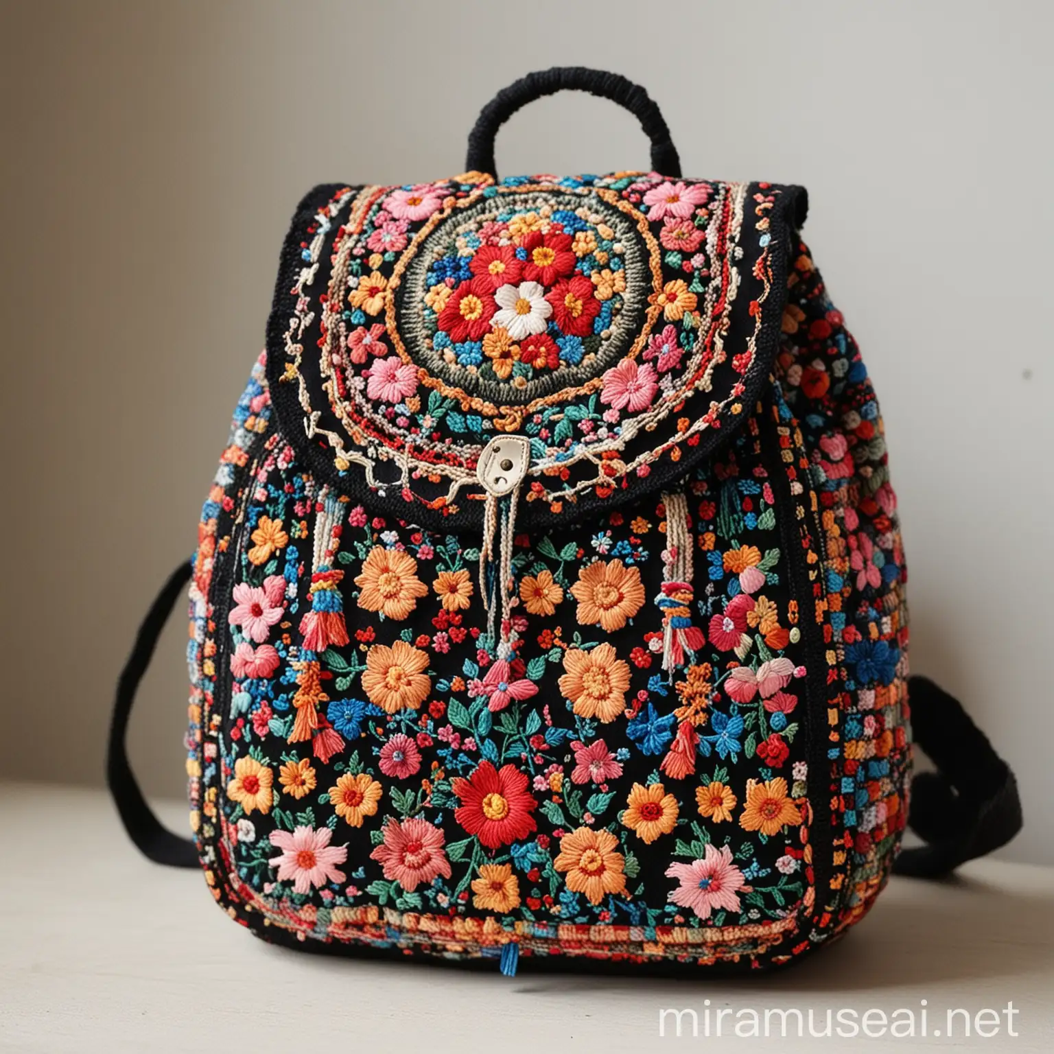 Crochet and Embroidery Backpack with Similar Design Features