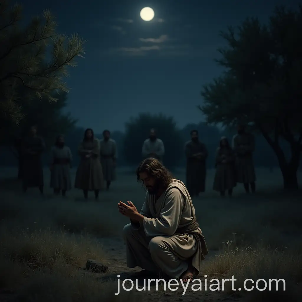 Jesus-Praying-in-the-Garden-of-Gethsemane-at-Night-with-Disciples-Sleeping