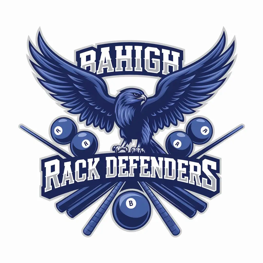 LOGO Design for BAHIGH RACK DEFENDERS Royal Blue Pool Balls Billiard Cues Falcon Theme for Sports Fitness Industry