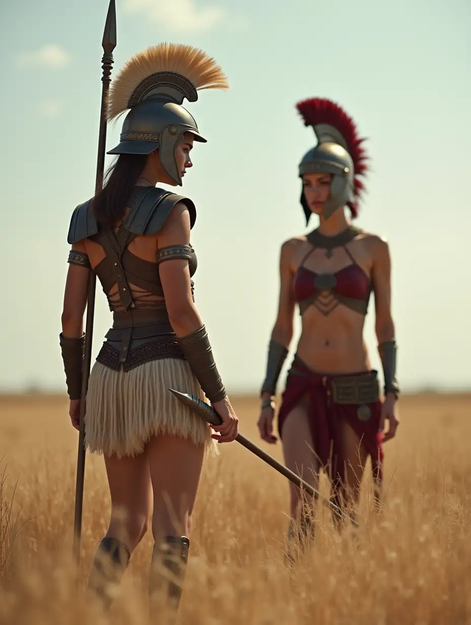 Greek-Woman-Warrior-with-Spear-Facing-Rival-in-Open-Field