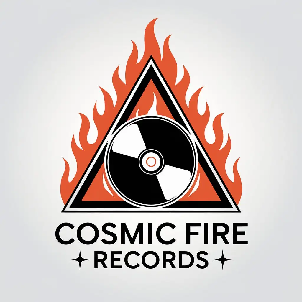 LOGO Design for Cosmic Fire Records Triangle and CD Symbol on Clear Background