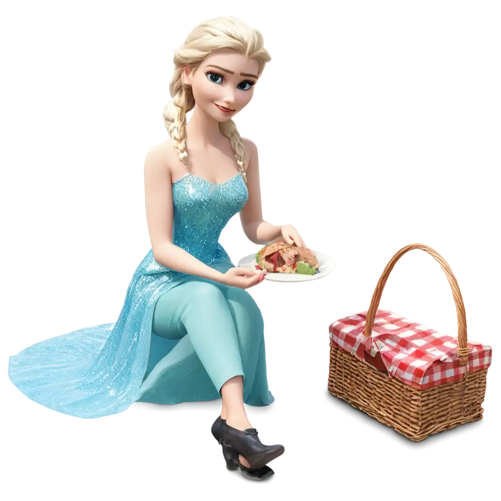 Elsa-Having-a-Picnic-HighQuality-PNG-Image-for-Creative-Use