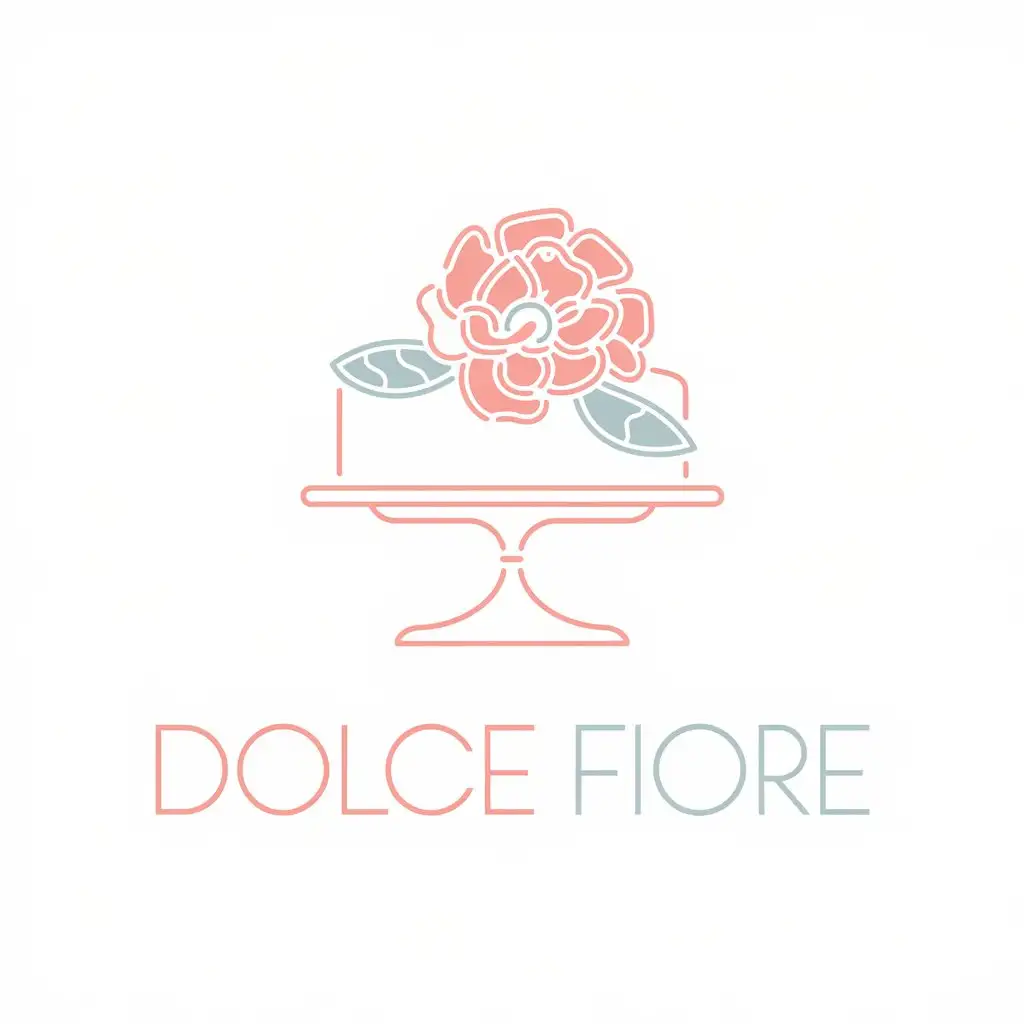 LOGO Design for Dolce Fiore Minimalist Cake Stand with Flower in Pale Coral and Mint Tones