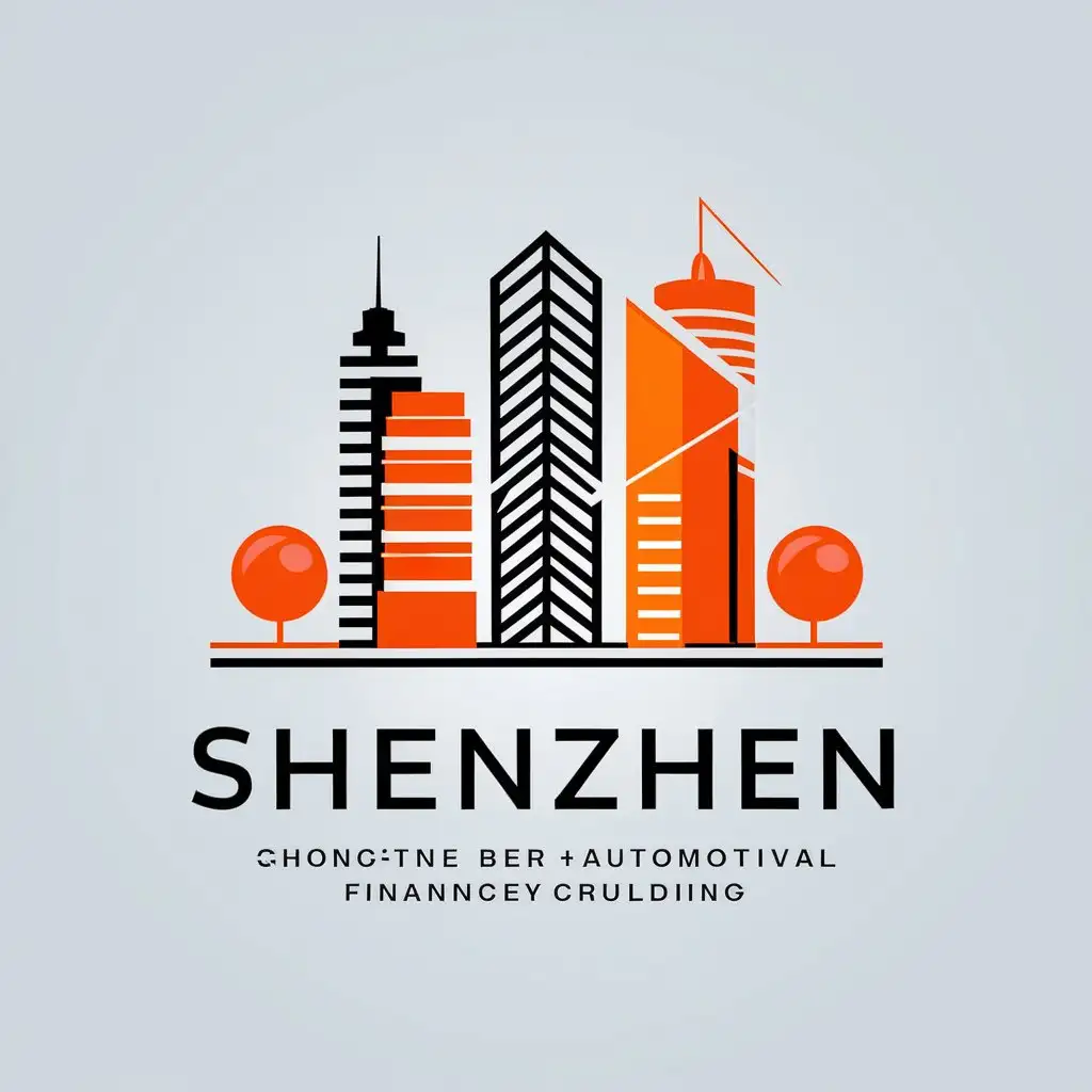 a vector logo design,with the text "Shenzhen", main symbol:Diwang Building
Kingkey 100
China Resources Building
Ping An International Financial Center
ZEEKR 001
ZEEKR LOGO
orange
Shenzhen,Moderate,be used in Automotive industry,clear background