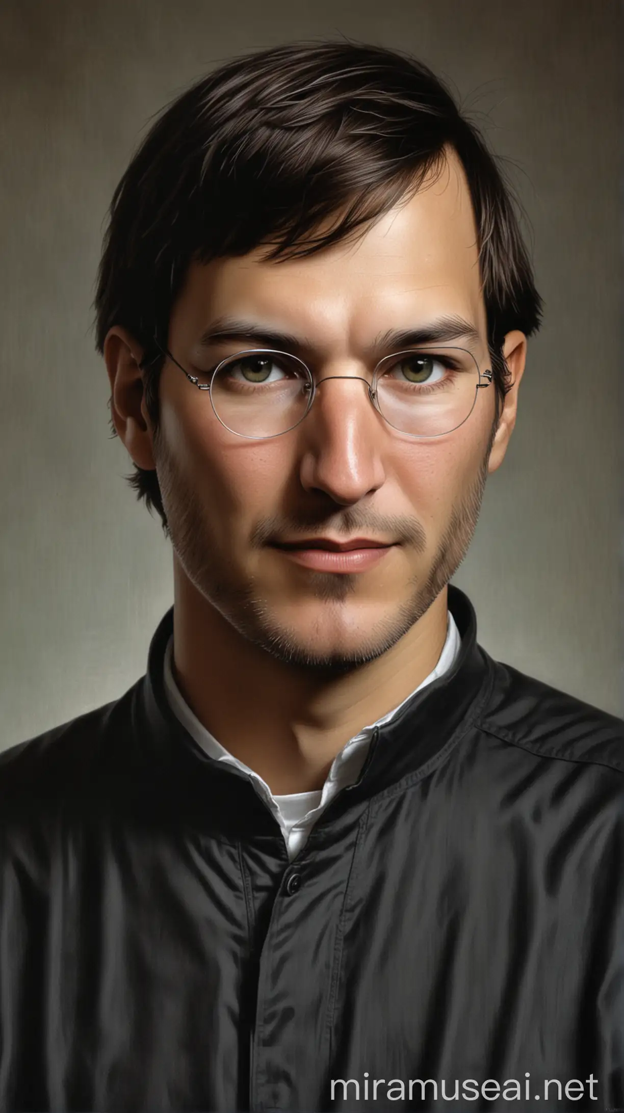 Young Steve Jobs Hyper Realistic Portrait in High School or College Days