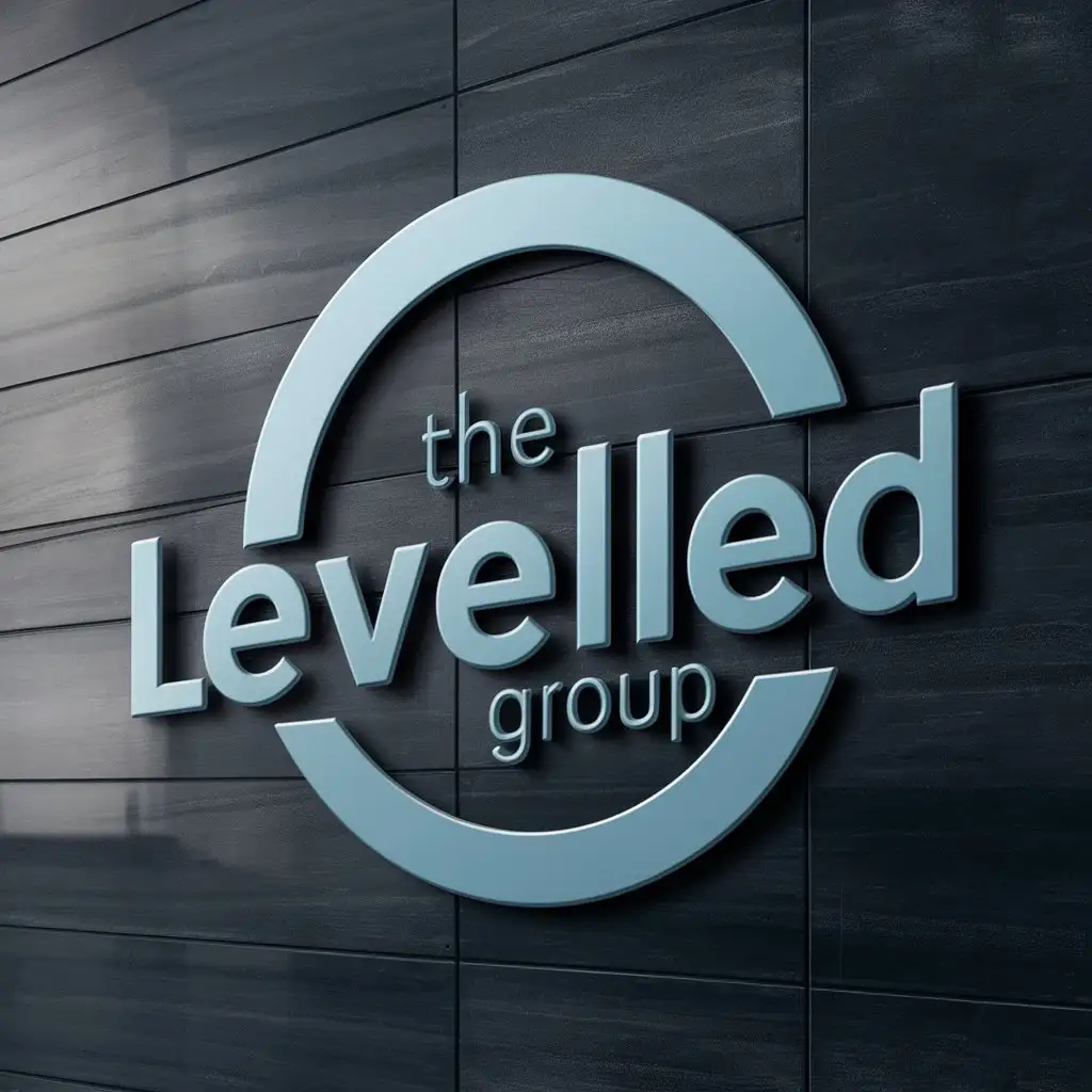 LOGO Design For THE LEVELLED GROUP Metallic Blue Circular Symbol on Dark Reflective Background