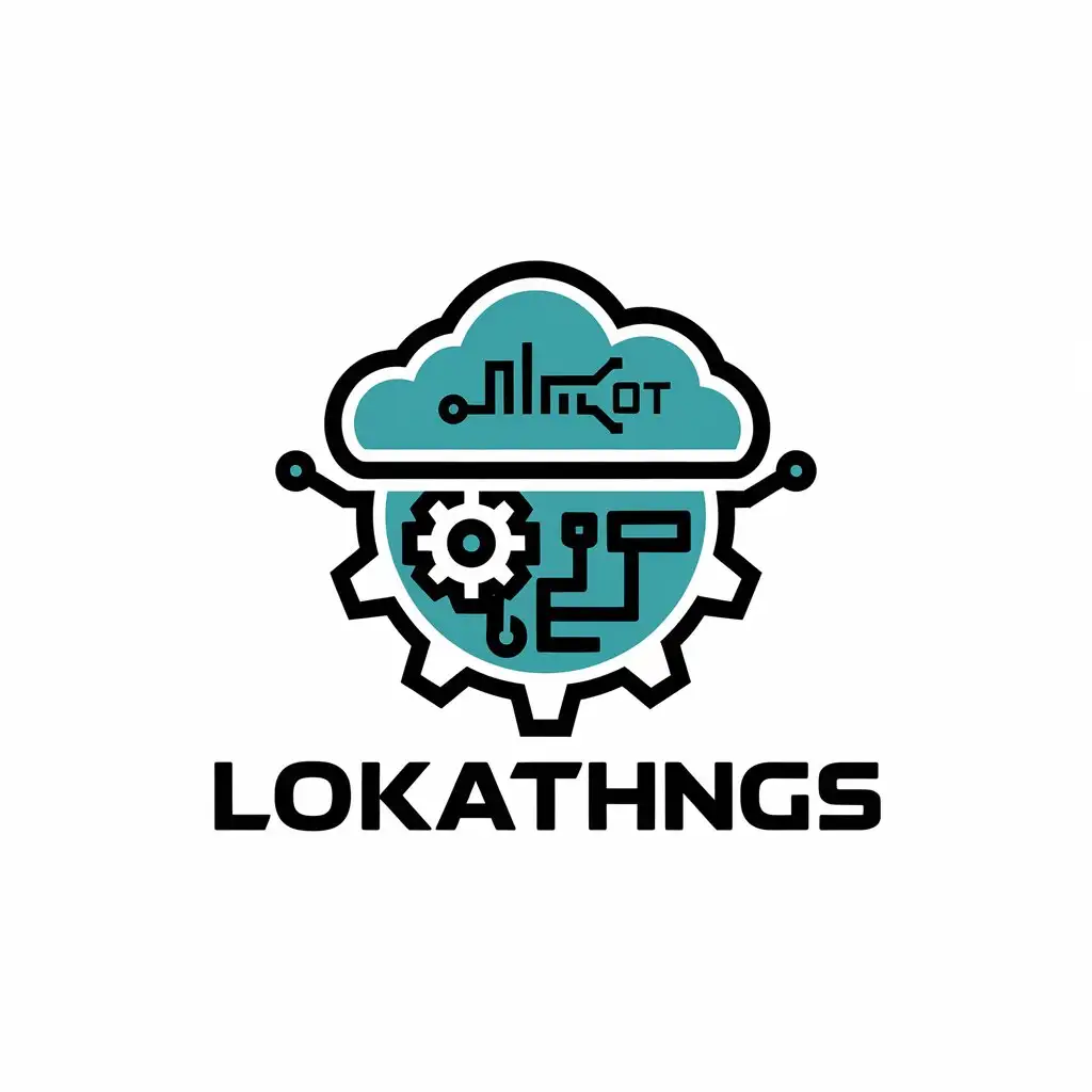 a vector logo design,with the text "LokaThings", main symbol:IOT, SCHEMATICS, CLOUD, GEAR,Moderate,clear background