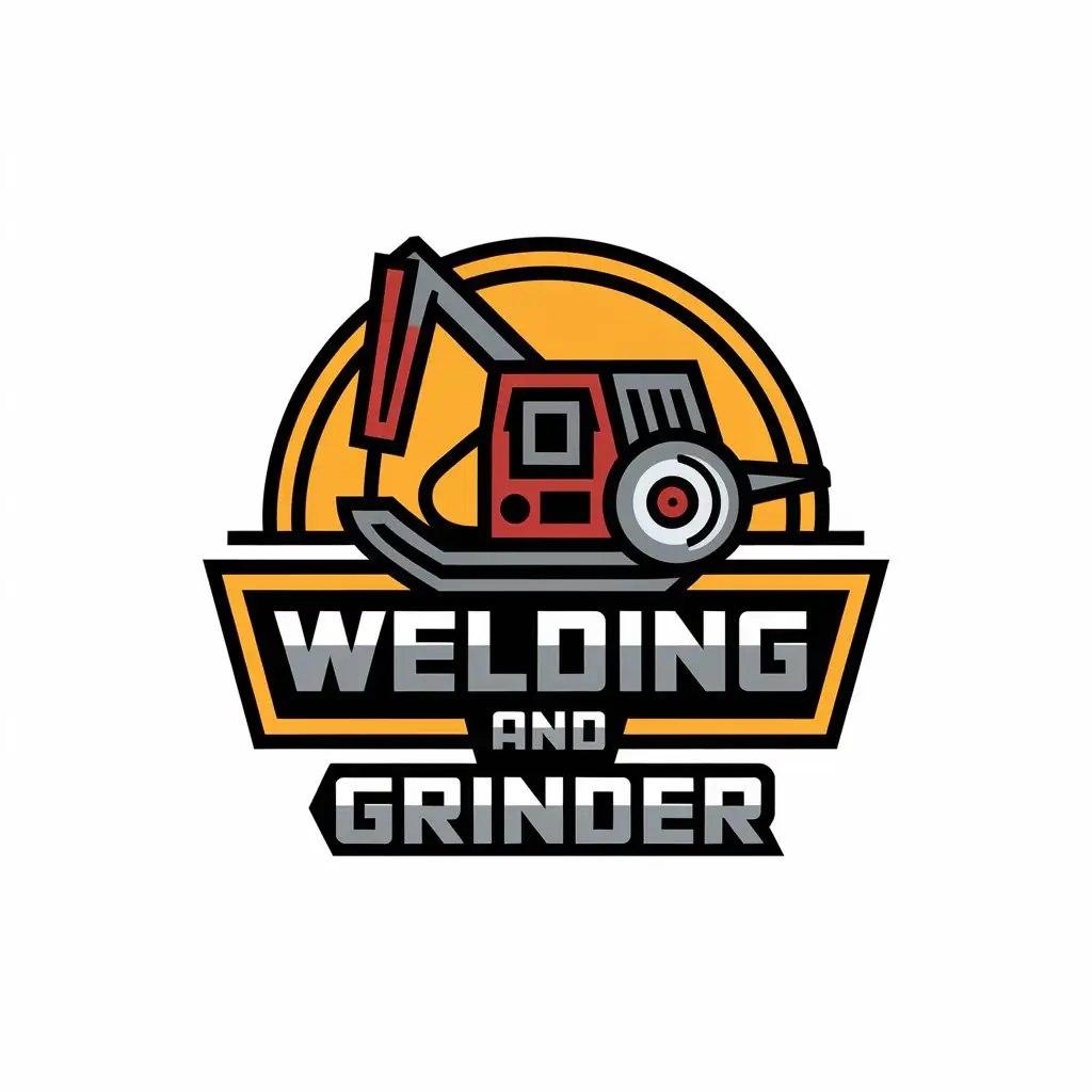 a vector logo design,with the text "Welding and grinder ", main symbol:Welding machine, angle grinding machine,complex,be used in Automotive industry,clear background