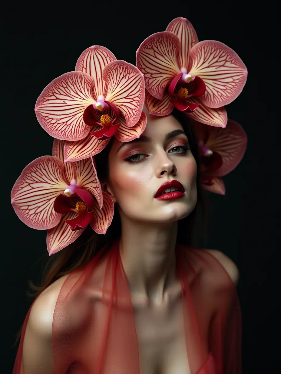 Surreal-Portrait-of-a-Woman-with-Orchid-Petals-and-Shattered-Mirror-Reflections