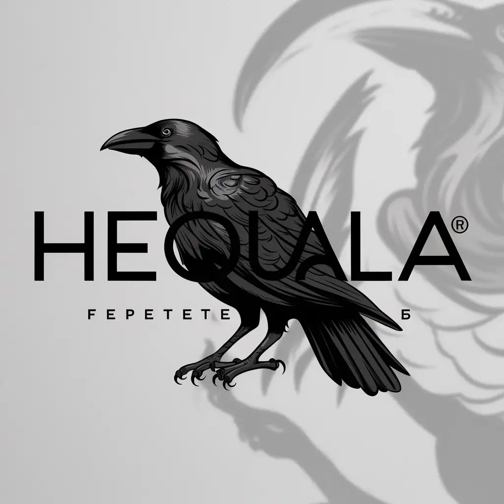 LOGO-Design-for-Hequala-Black-Crow-Symbol-on-Clear-Background-with-Complex-and-Intricate-Details