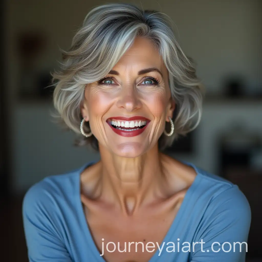 50YearOld-Woman-with-Short-Gray-Hair-Laughing-in-a-Flirtatious-Pose