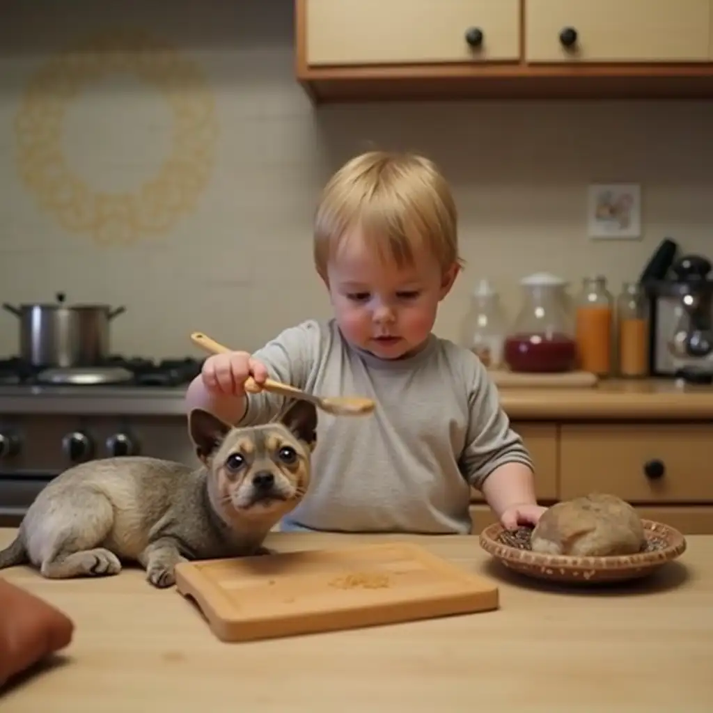 create 3 mins video most fuuny where a very small kid kitchen go for cooking converts into another animal either cat or dog after seeing the recipe making it very hillarious so attrack million of viewers on you tube