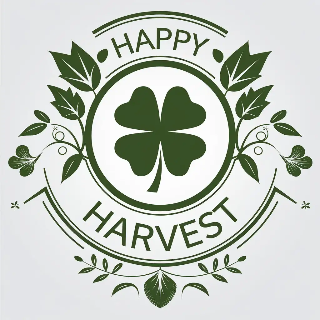 a vector logo design,with the text "Happy harvest", main symbol:four-leaf clover,complex,be used in Others industry,clear background