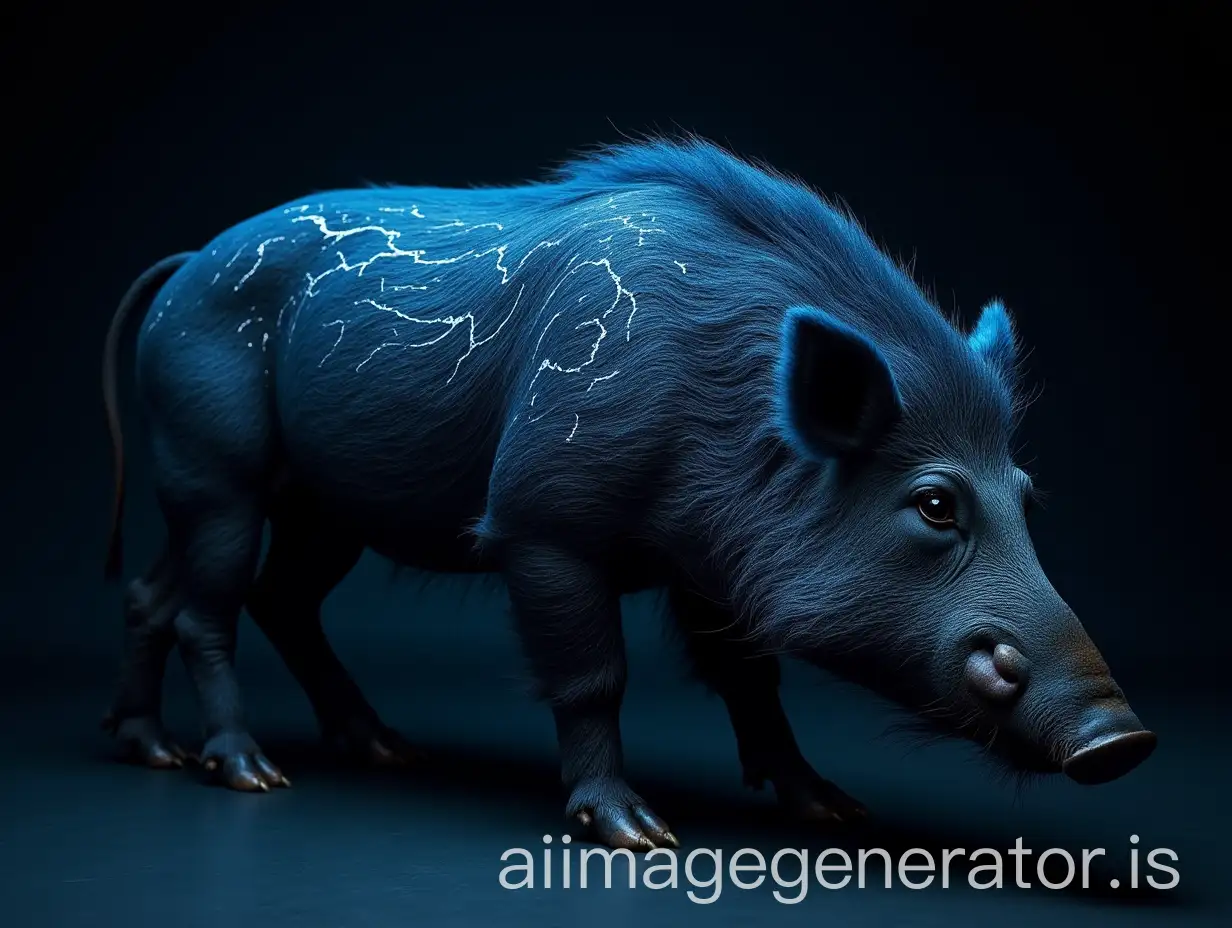 Fierce-Wild-Boar-with-Fluorescent-Features-in-a-Dark-Forest