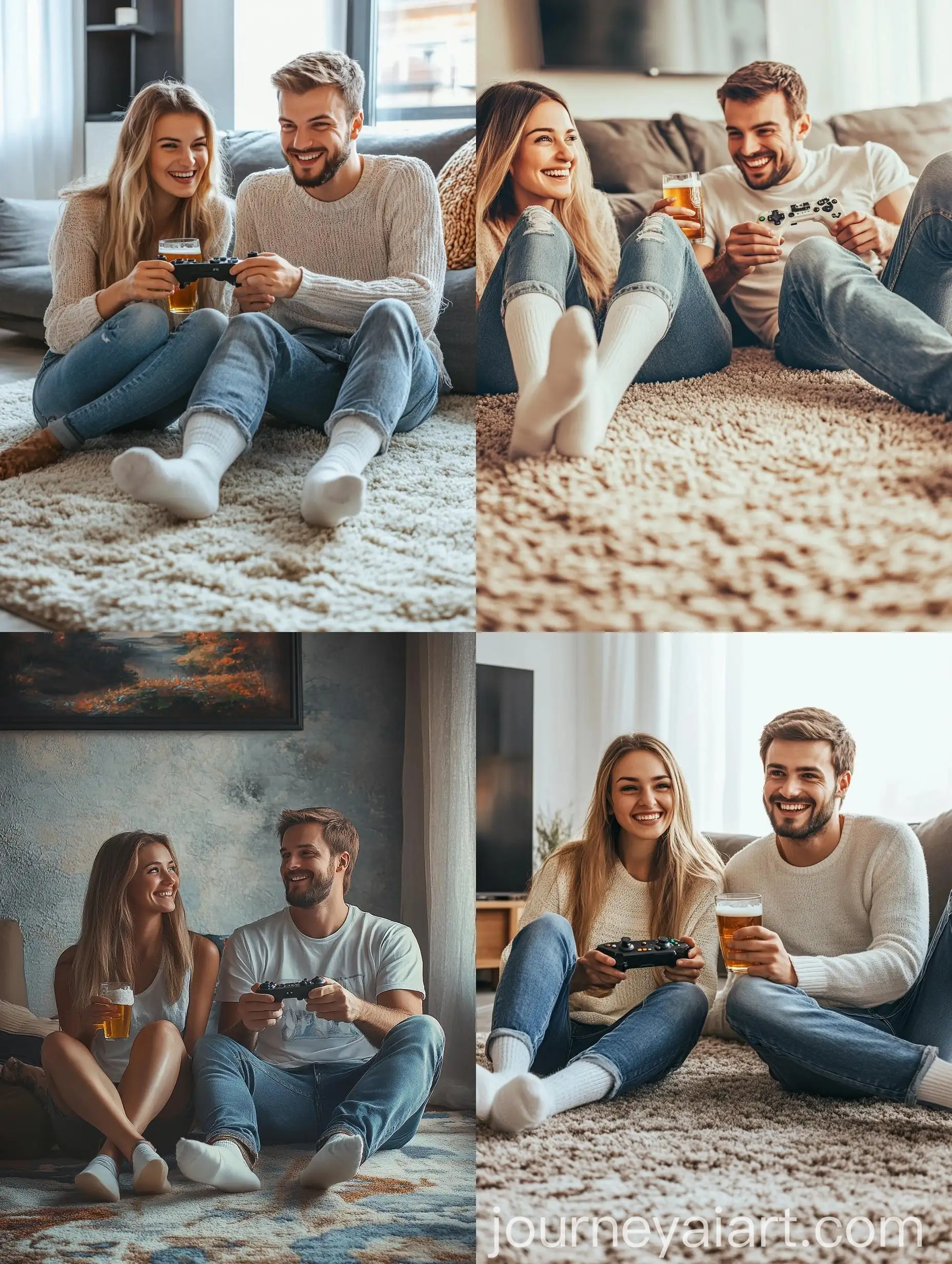 Couple-Enjoying-Video-Games-Together-at-Home
