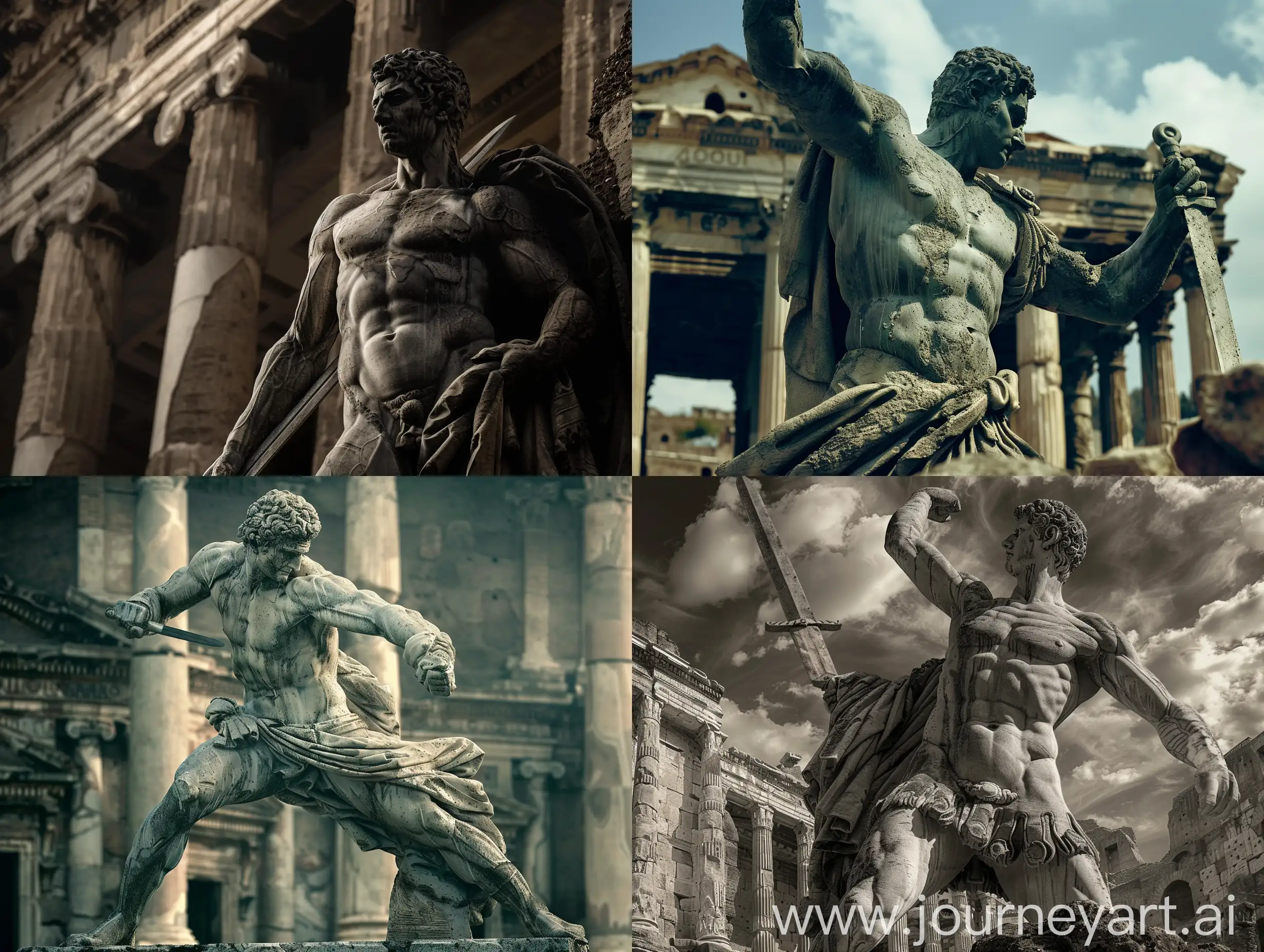 Majestic-Roman-Statue-Striking-with-Dagger-in-Ancient-Architecture