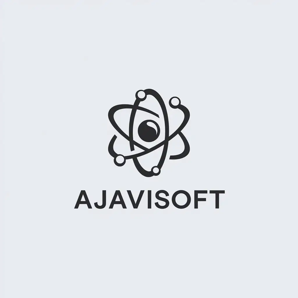 LOGO Design for AjaviSoft Minimalistic AtomInspired Symbol with Asymmetric Core for Education Industry