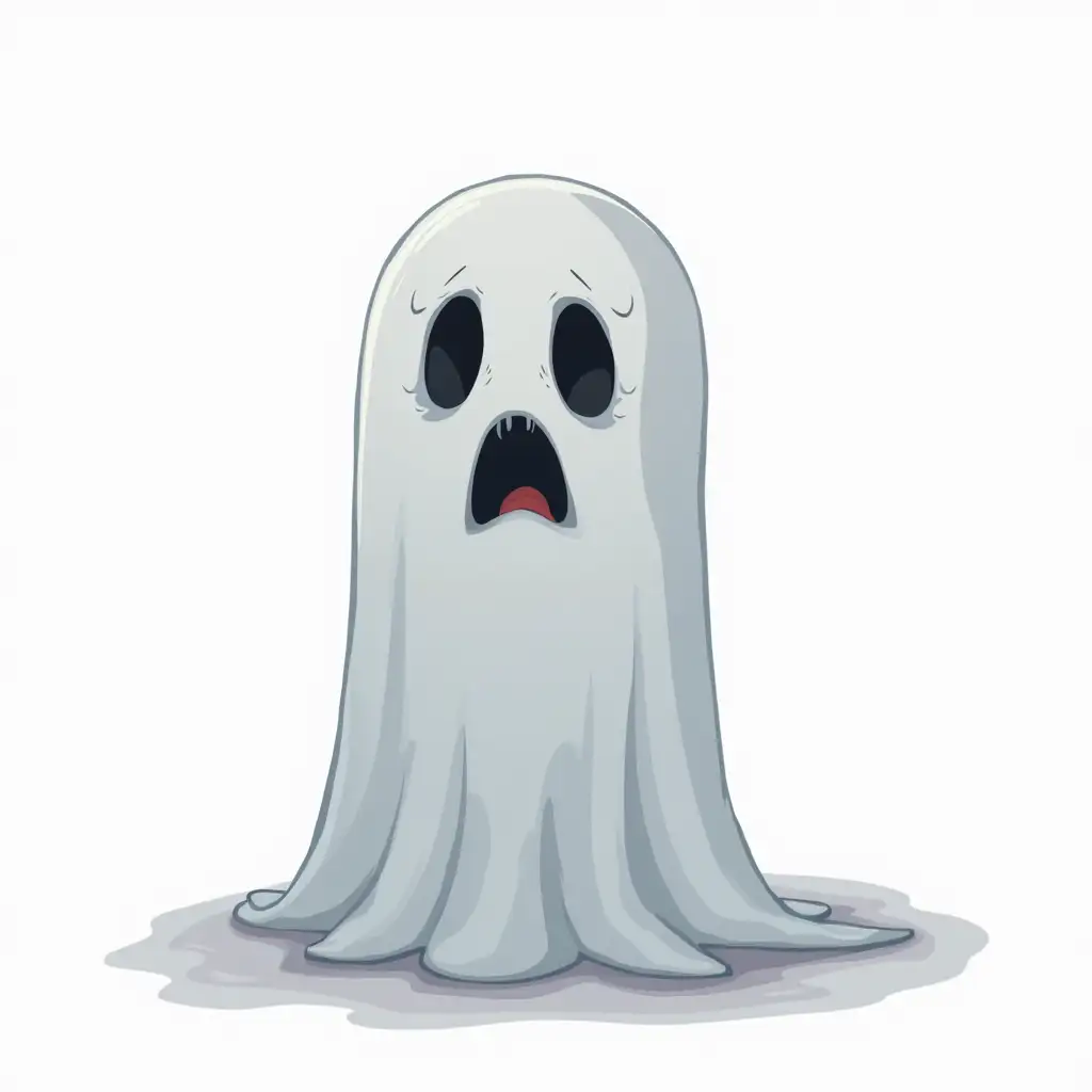 Cartoon Scary Ghost Looking Over White Background