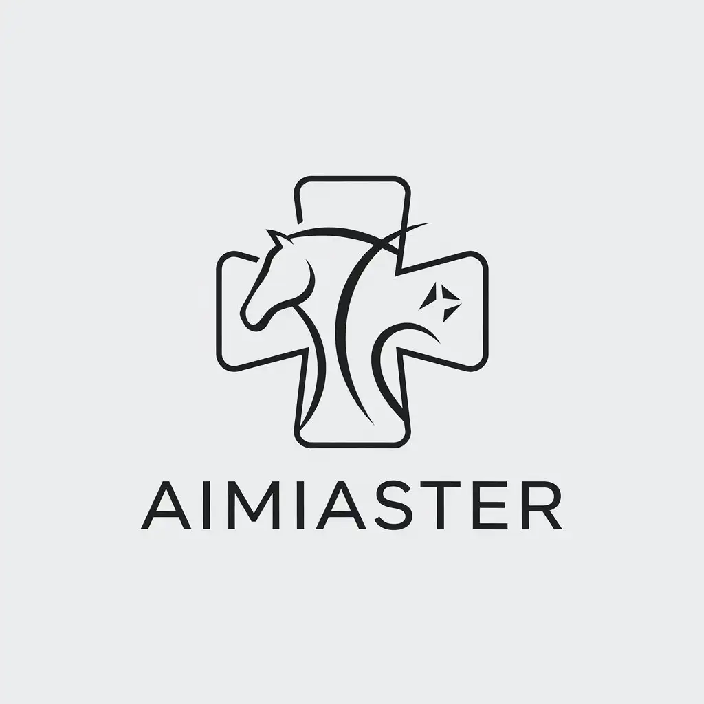 a vector logo design,with the text "Aimiaster", main symbol:Horse and medical cross,Minimalistic,be used in Animals Pets industry,clear background