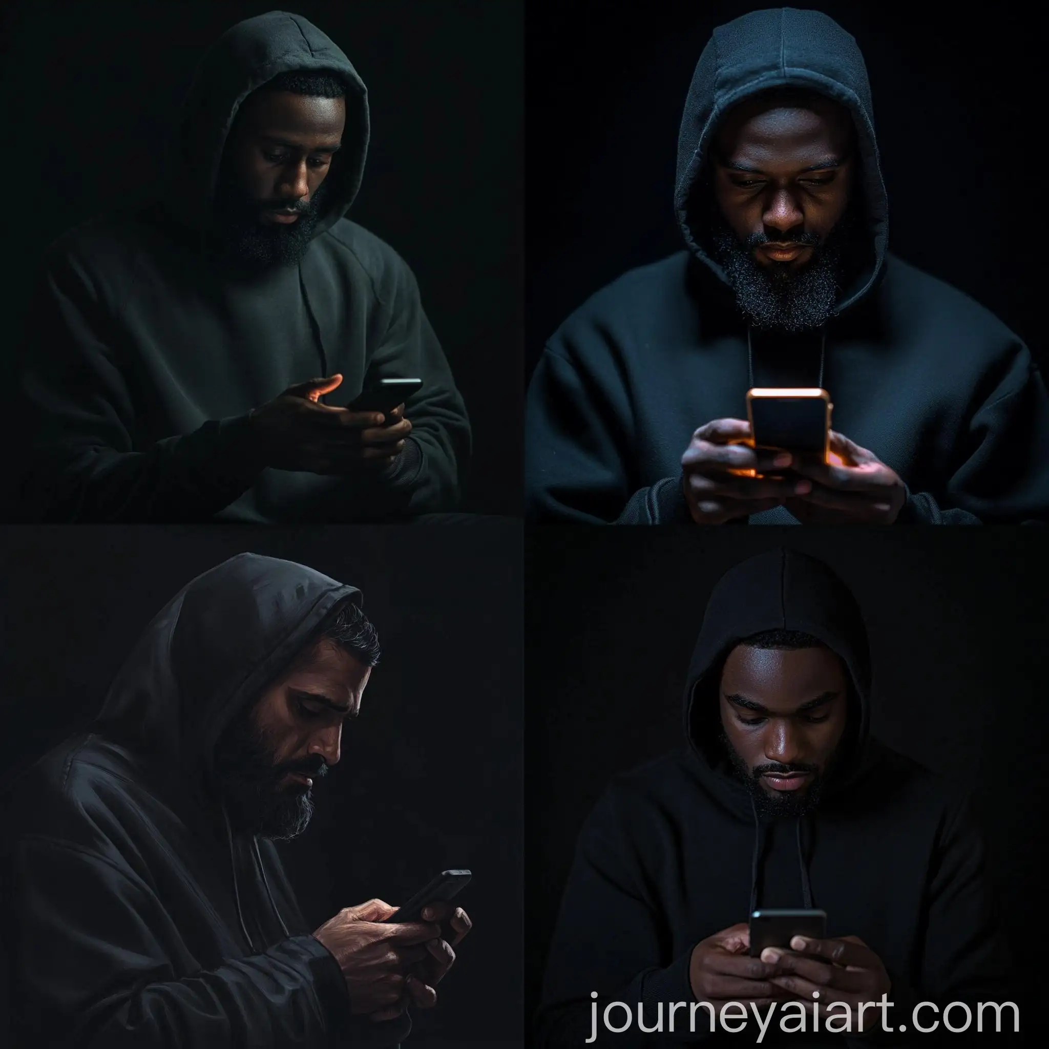 Young-Man-in-Black-Hoodie-Using-Smartphone