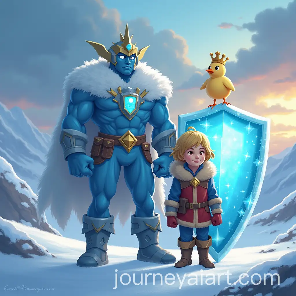 Epic-Team-ShotAI-Image-Prompt-Expansion-with-Snow-Shield-Ice-Guardian-and-Hero-Chick-Against-Snowy-Mountains