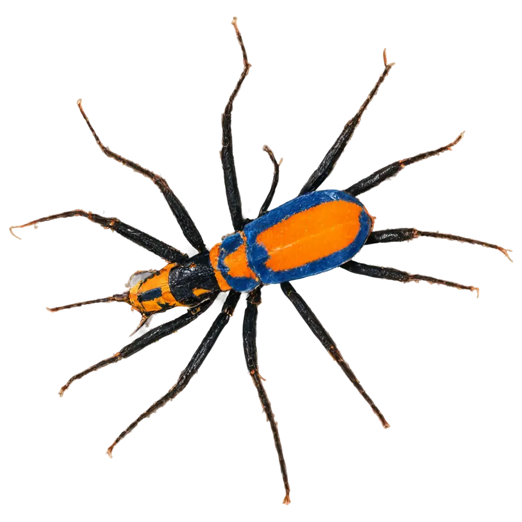 Pictogram of an orange and blue bug, viewed from above