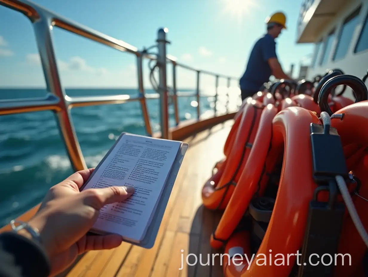 Male-Hands-Holding-Safety-Checklist-with-Life-Vests-and-Emergency-Equipment-on-a-Wooden-Deck