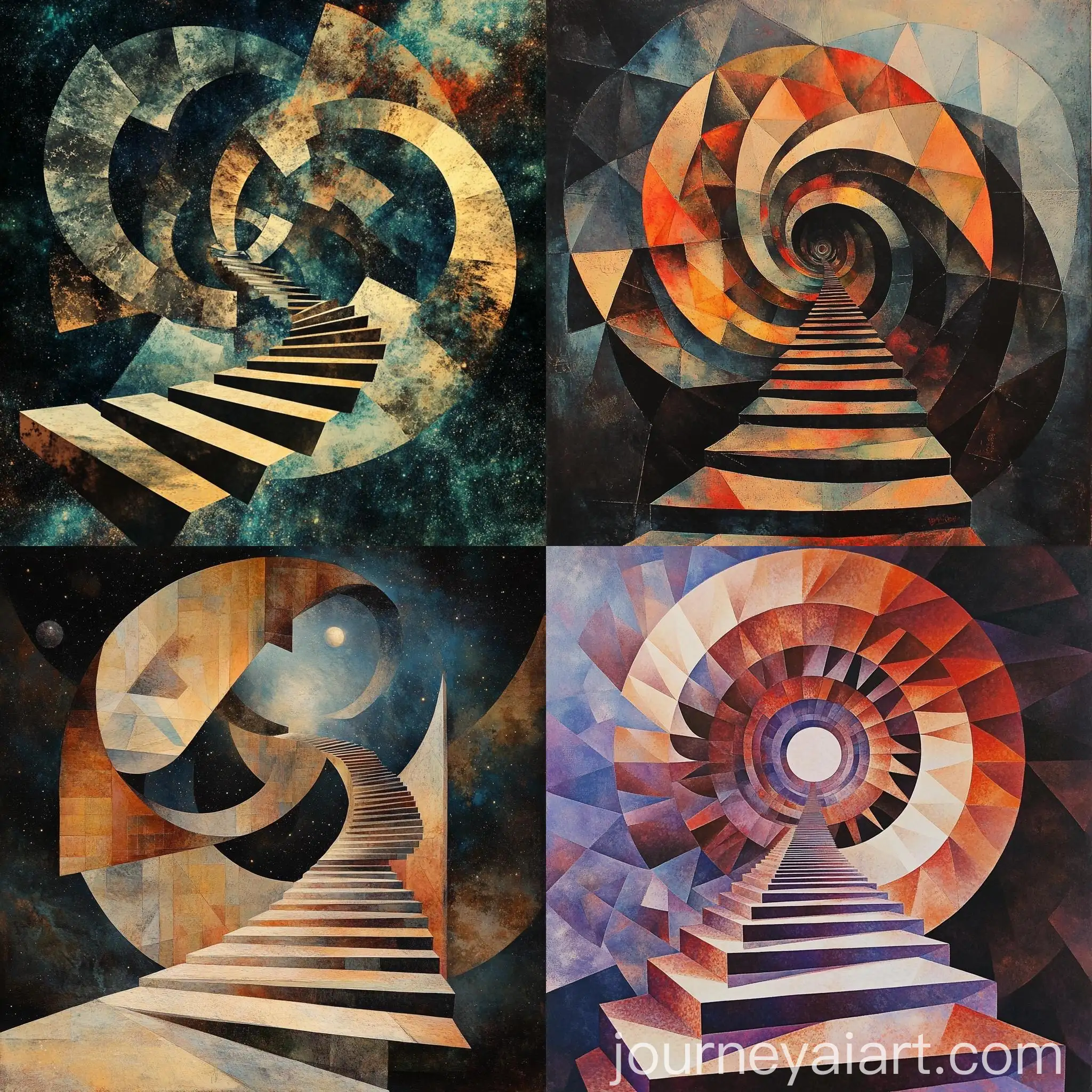 Surreal-Floating-Stairs-and-Geometric-Figures-Spiral-in-Space