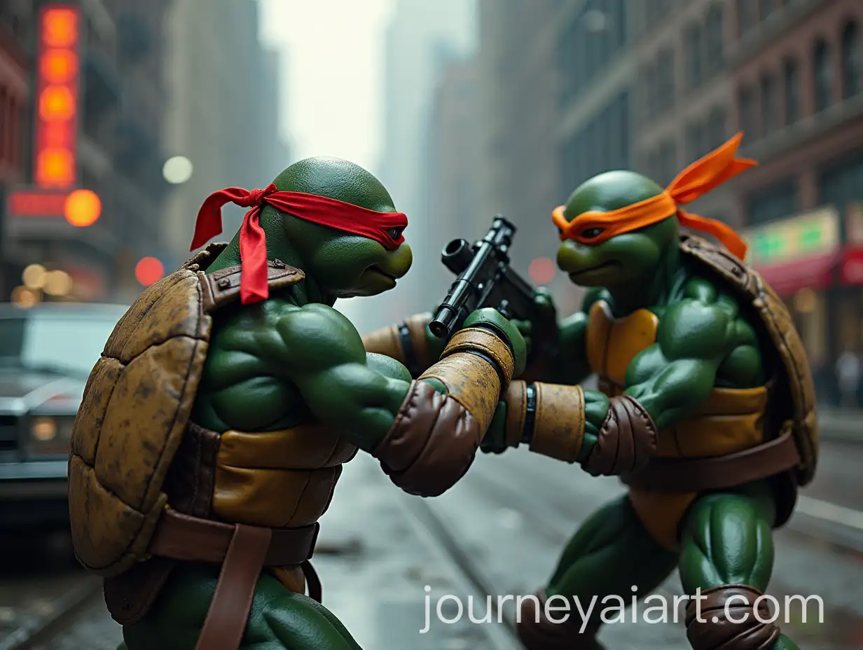 Teenage-Mutant-Ninja-Turtles-Battling-Robocop-in-Detroit-Streets