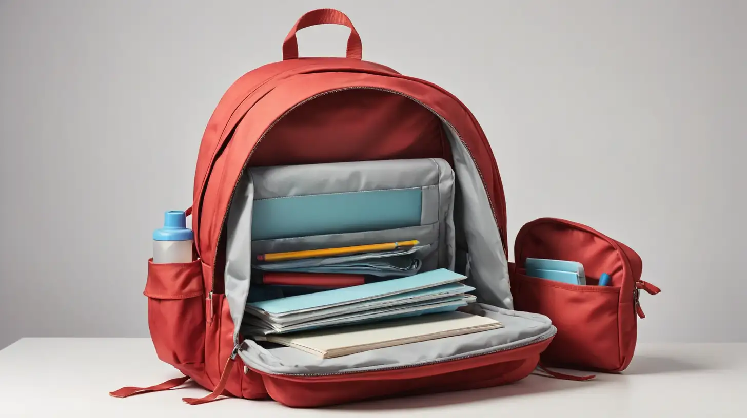 Open Red School Backpack on White Background