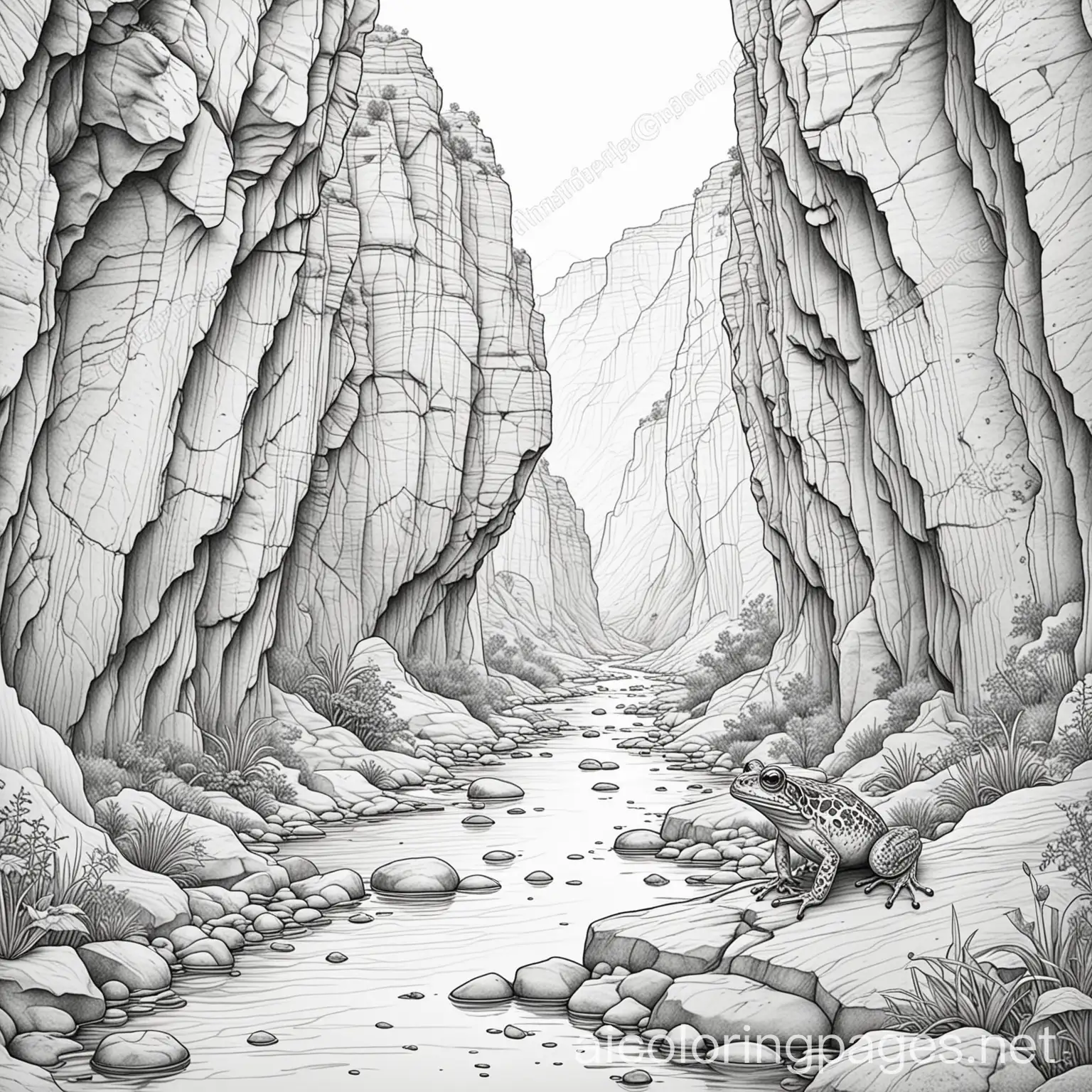 Canyon-Scene-Coloring-Page-with-Hidden-Frogs