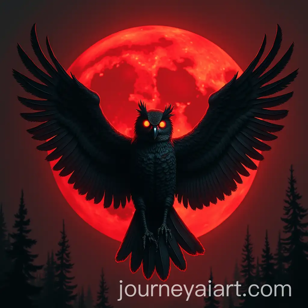 Ominous-Flying-HalfSkeleton-and-Owl-Under-a-Red-Moon-in-Twin-Peaks-Style