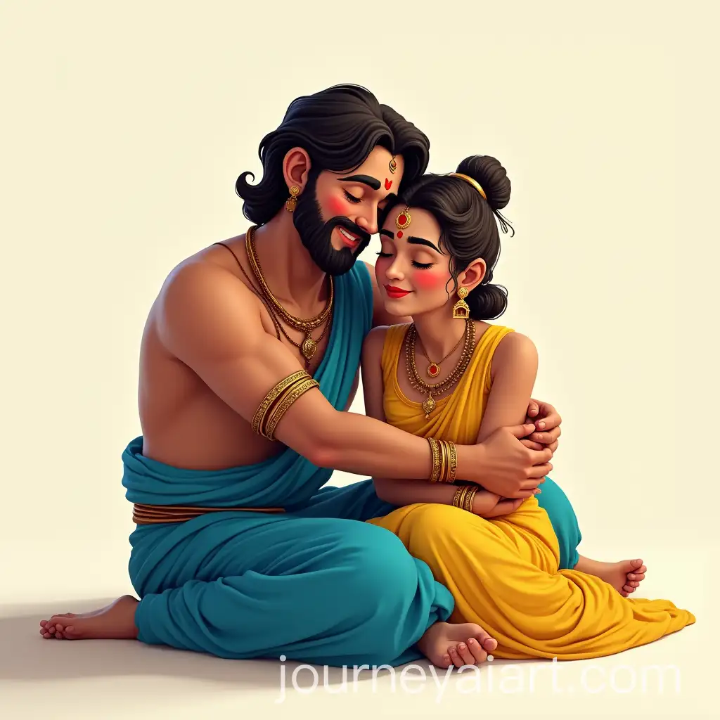 Ancient-Hindu-Couple-Embracing-in-Vibrant-Traditional-Attire