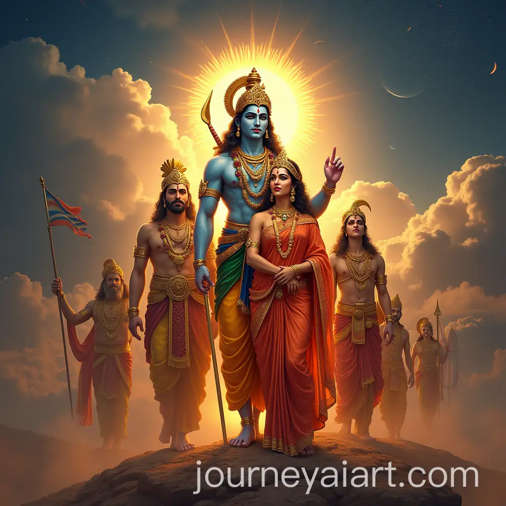 Majestic-Ram-Darbaar-with-Lord-Rama-Goddess-Sita-Lakshmana-and-Lord-Hanuman-in-Celestial-Setting