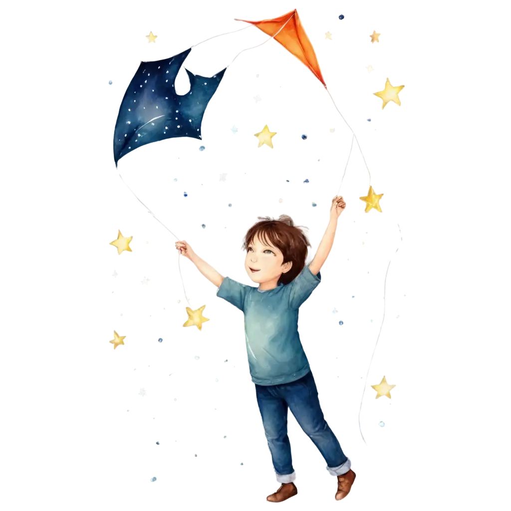 Child-Drawing-Lifting-a-Kite-Under-the-Starry-Sky-PNG-Image-for-Enhanced-Clarity