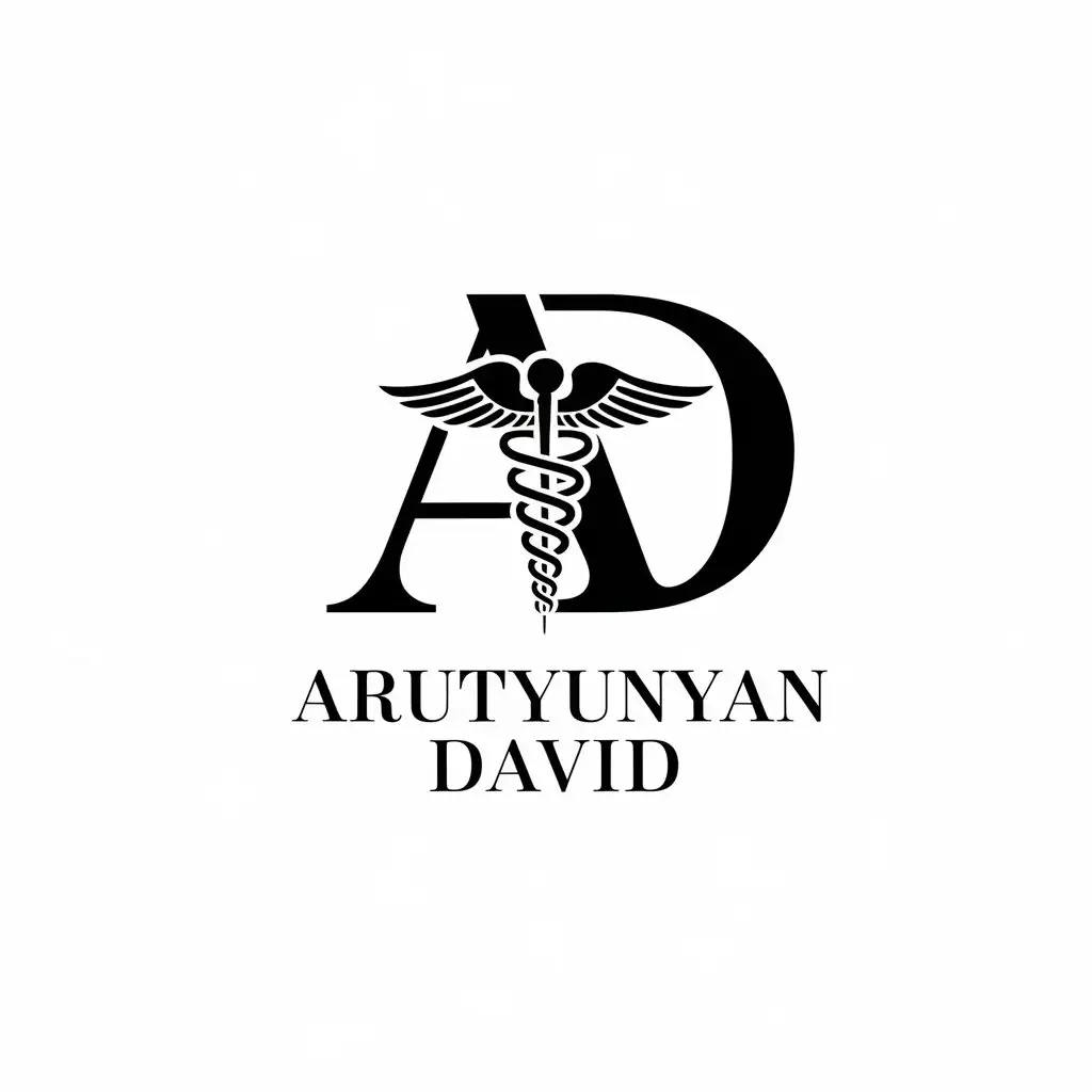 a vector logo design,with the text "Arutyunyan David", main symbol:Initials A D, caduceus,complex,be used in Medical Dental industry,clear background