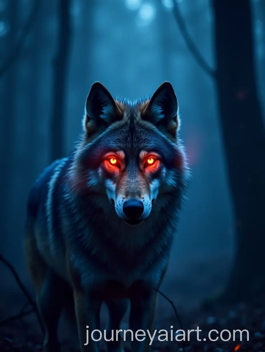 Fiery-RedEyed-Wolf-in-Dark-Blue-Flame-Forest
