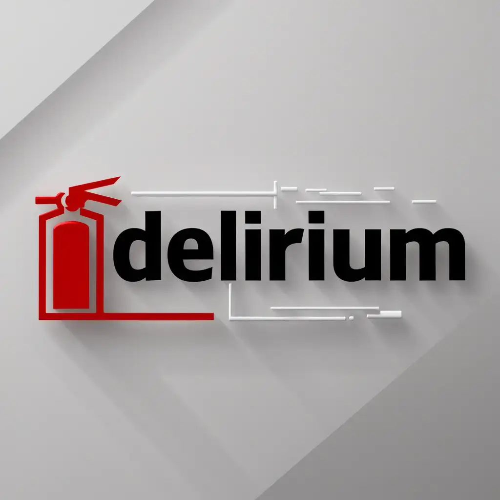 a logo design,with the text "DELIRIUM", main symbol:fire extinguisher,Moderate,clear background