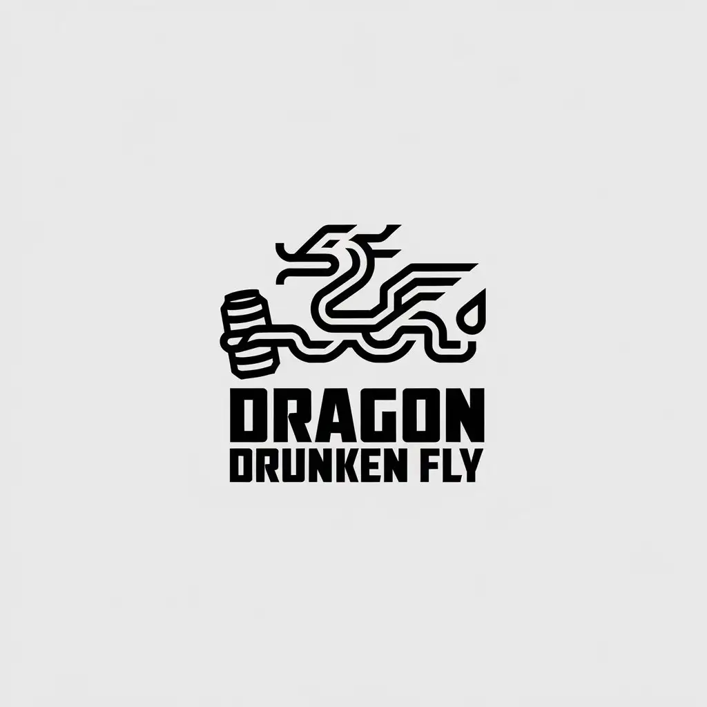 a vector logo design,with the text "dragon drunken fly", main symbol:Minimalist Chinese dragon, lines, beer can,Minimalistic,be used in performing arts industry,clear background