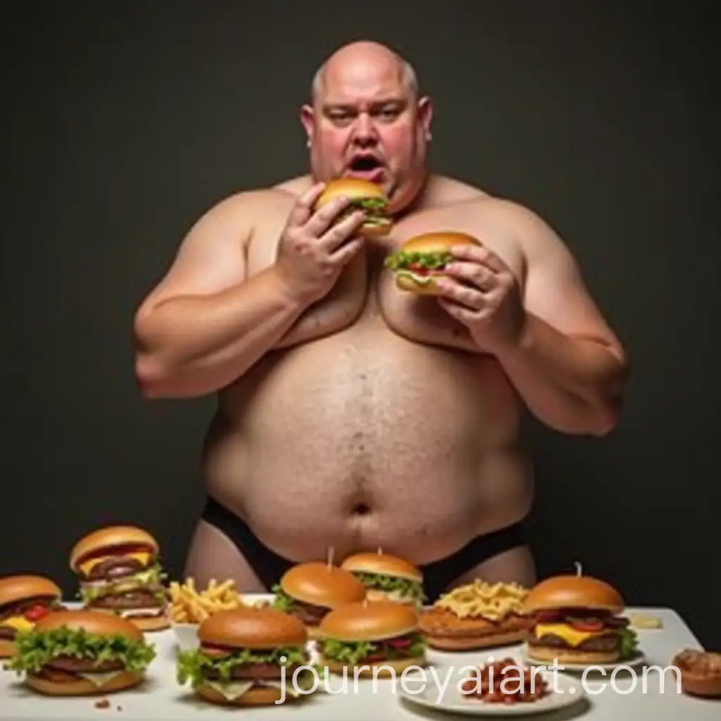 Hefty-Man-Eating-Burgers-with-Unhealthy-Food