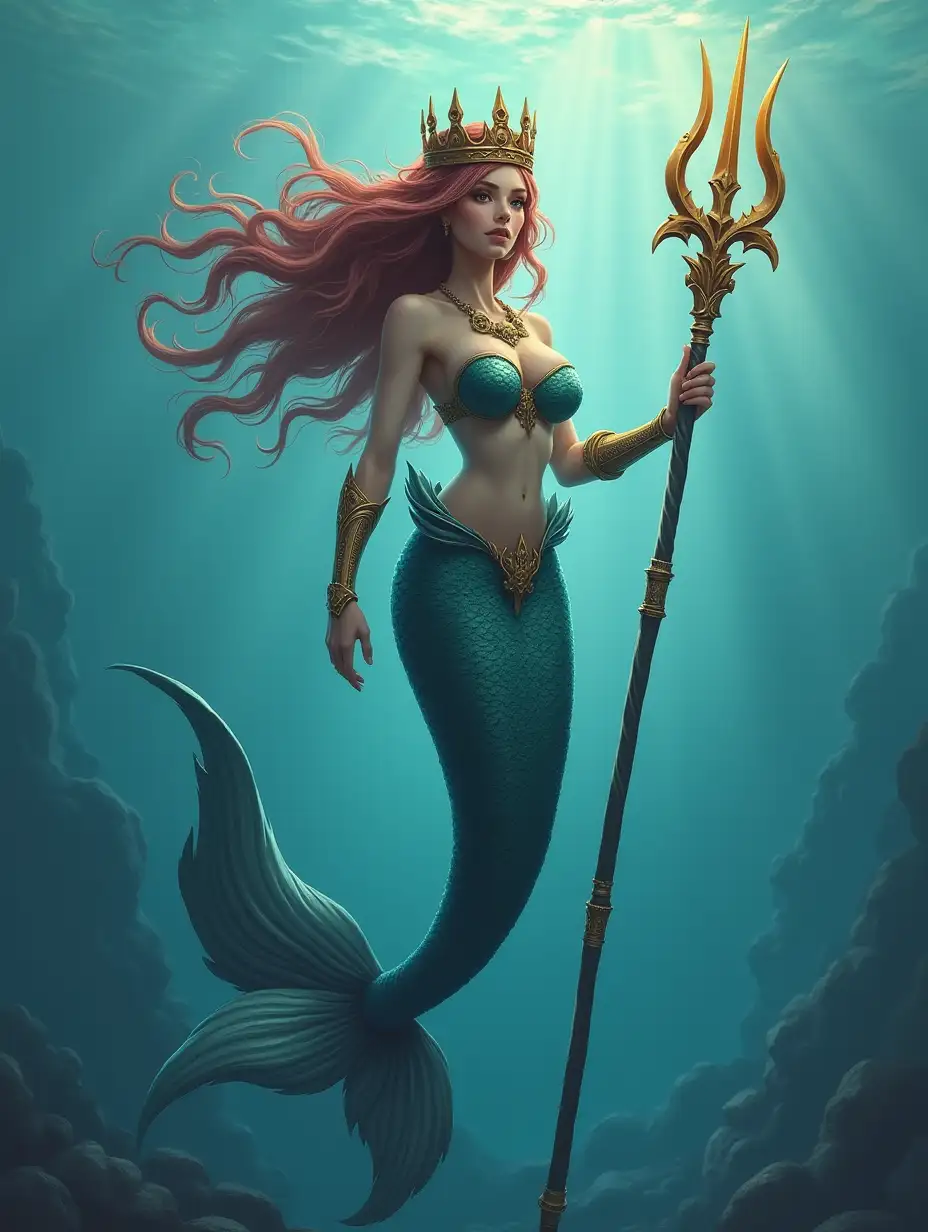 Majestic Mermaid Queen Wielding a Trident in Hero Quest Style