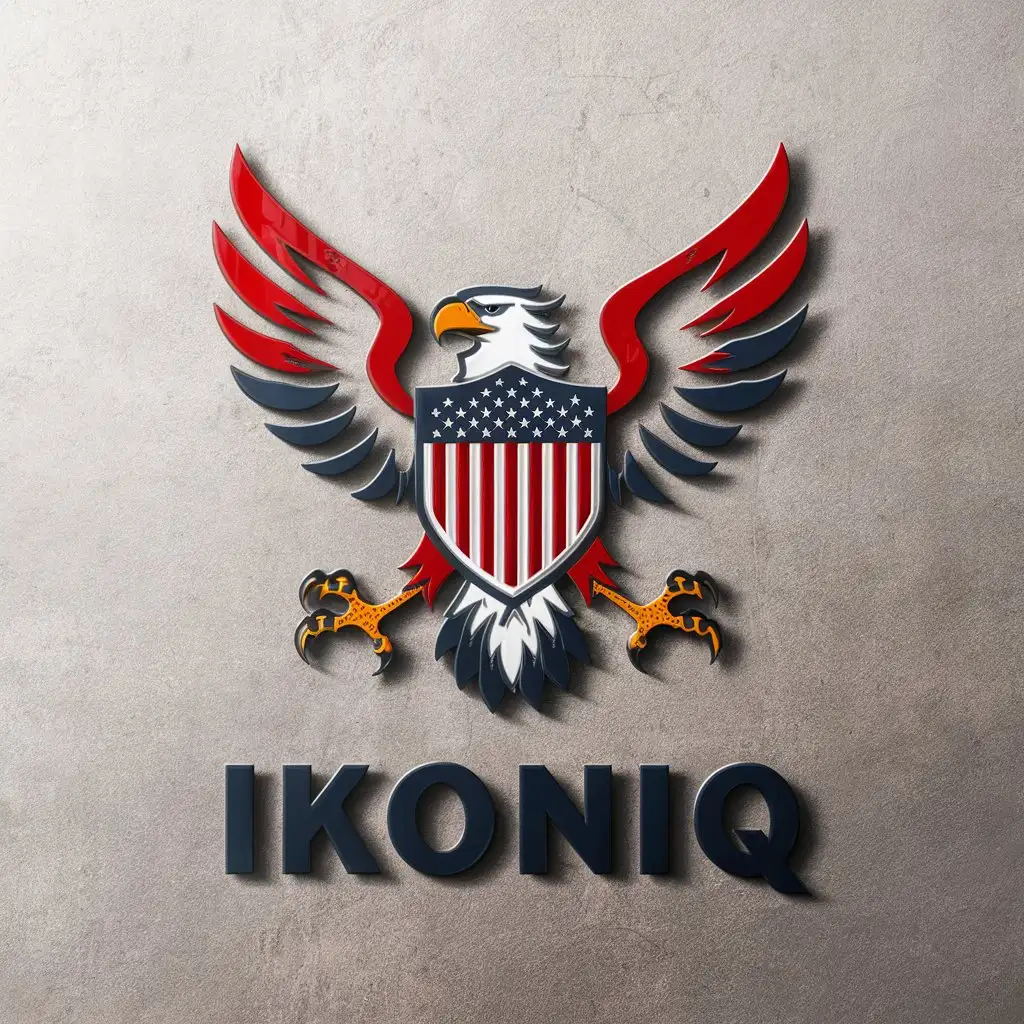 LOGO Design For IKONIQ Patriotic Eagle in Red White and Blue with American Shield Theme