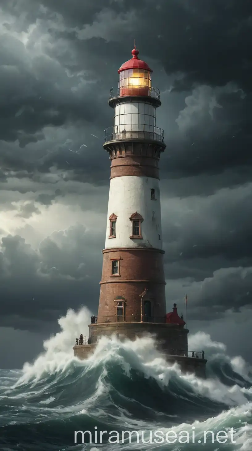 Lighthouse Guiding Ships Through Stormy Sea