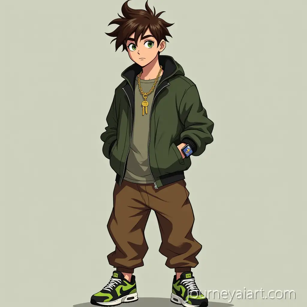 Teen-Boy-in-90s-Hip-Hop-Outfit-Wearing-Smartwatch-with-Hourglass-Symbol