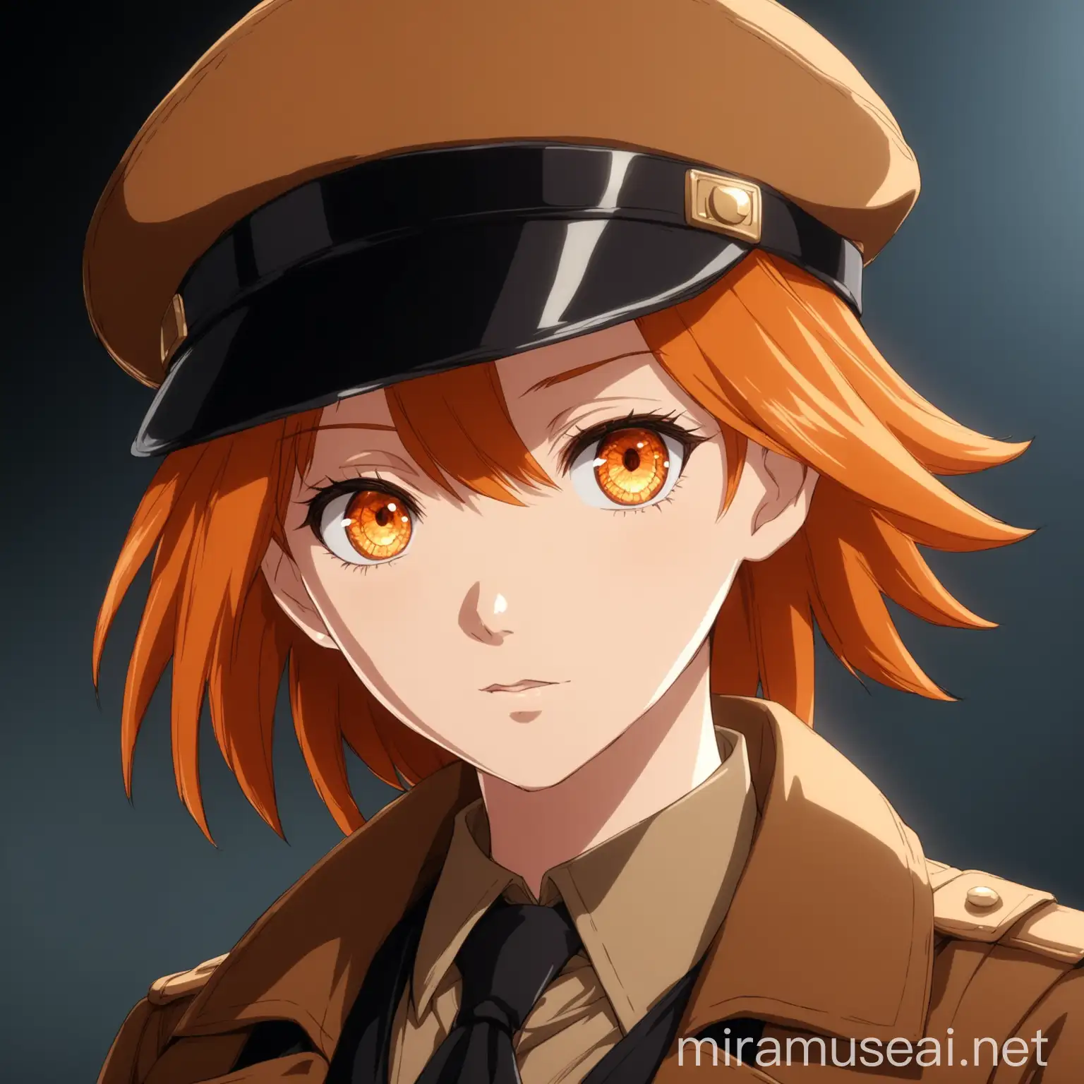 Anime Detective with Short Orange Hair and Brown Clothes