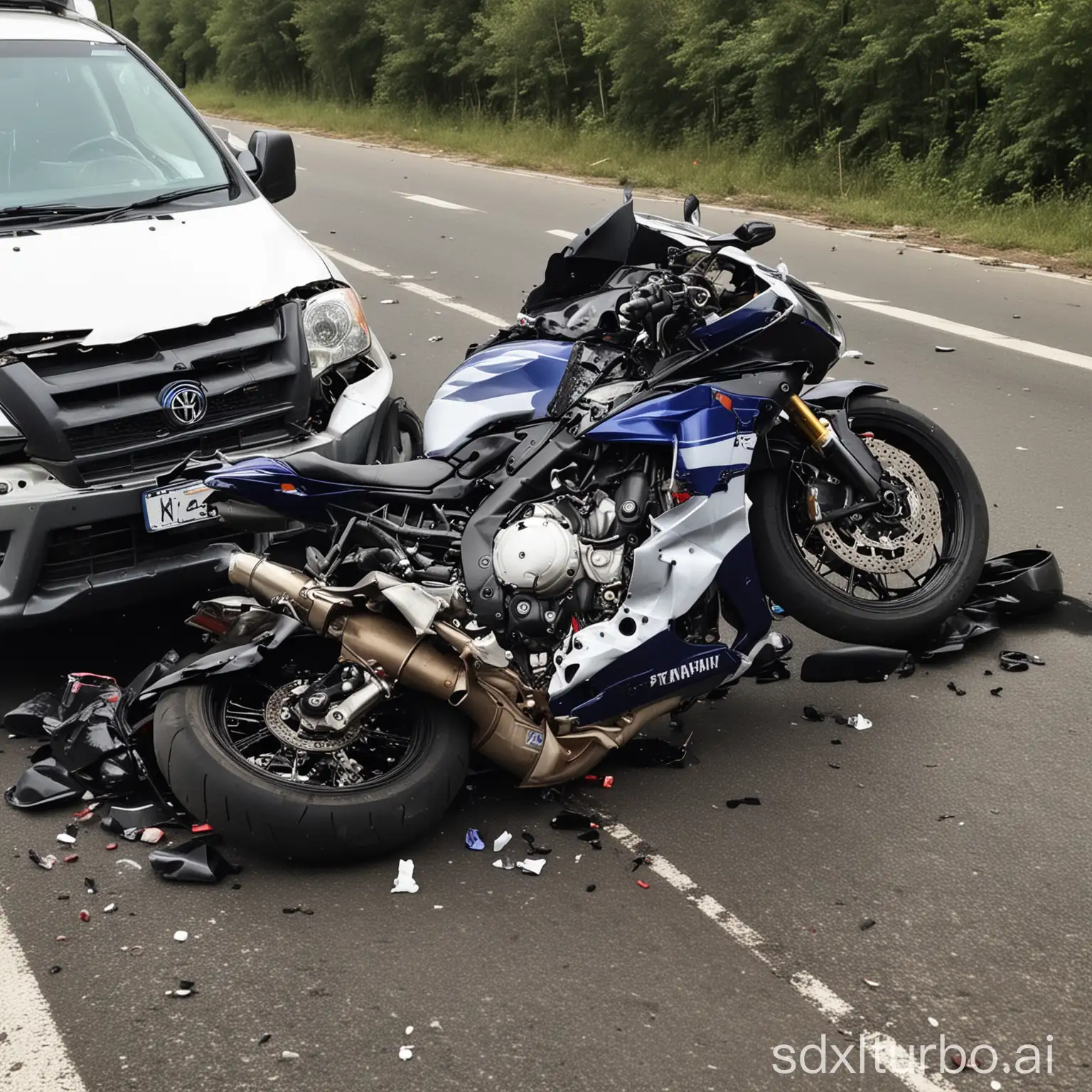 Motorcycle-Accident-Yamaha-R1-Crashes-into-Truck