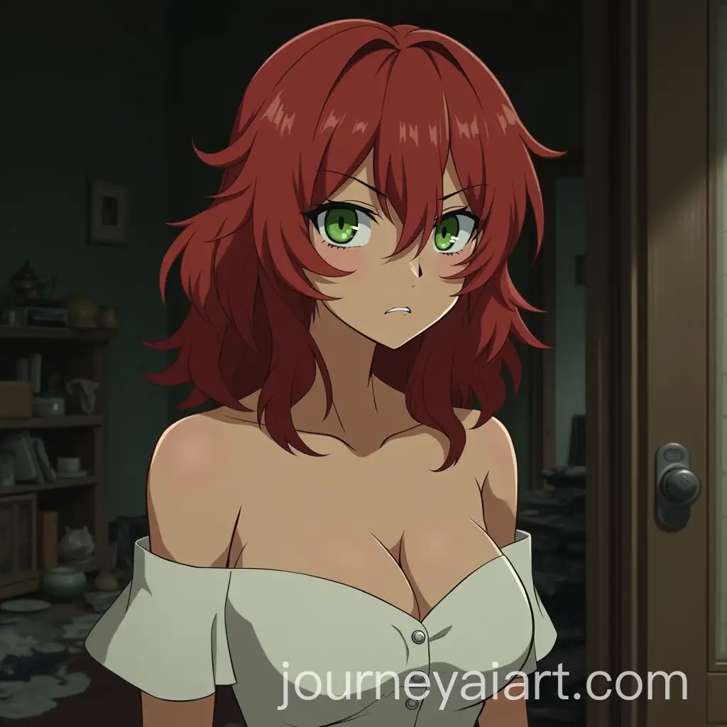 Defiant-Woman-in-a-Chaotic-Room-with-Olive-Green-Eyes
