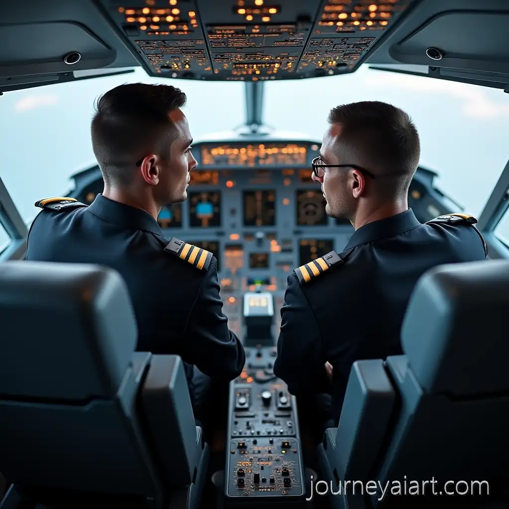 HyperRealistic-WideAngle-Overhead-Photograph-of-Two-Black-Airplane-Captains-in-Cockpit